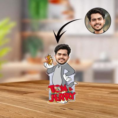 Personalized Tom & Jerry Cartoon Theme Funny Face Caricature Birthday Return Gift for Kids, Girls & Boys Solar Powered Moving Head for Car Dashboard & Table Decor